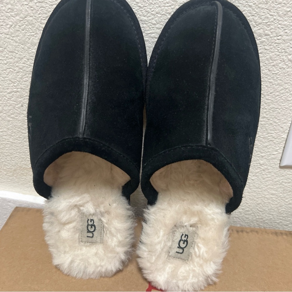 UGG Black Suede Slippers with Plush Lining
